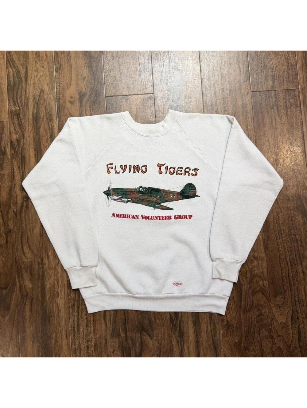 Vintage 80s Flying Tigers American Volunteer Group AVG 1989 Warhawk Sweatshirt L
